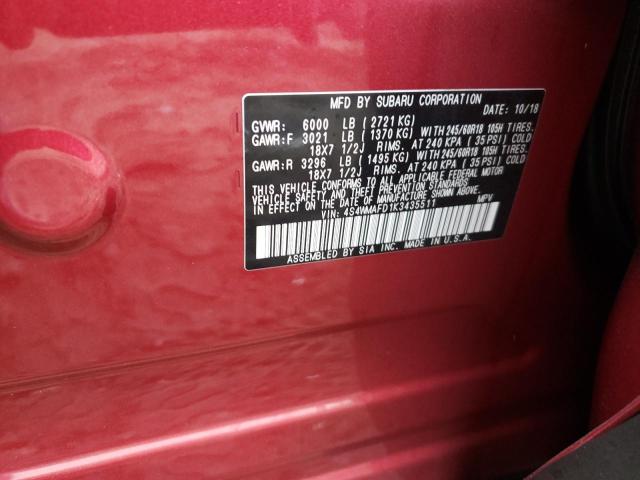 Photo 9 VIN: 4S4WMAFD1K3435511 - SUBARU ASCENT PRE 