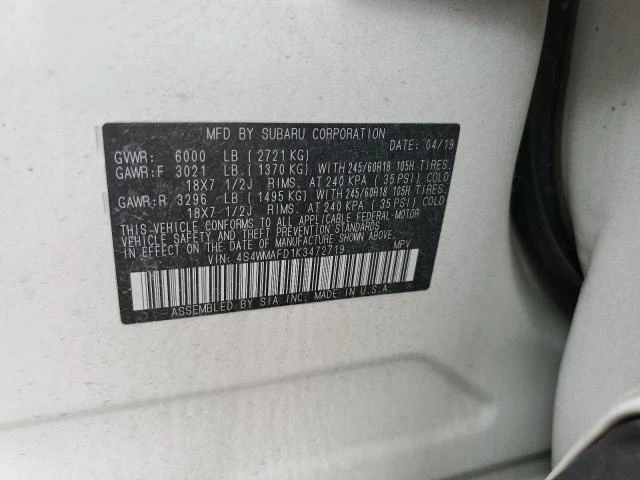 Photo 11 VIN: 4S4WMAFD1K3472719 - SUBARU ASCENT PRE 