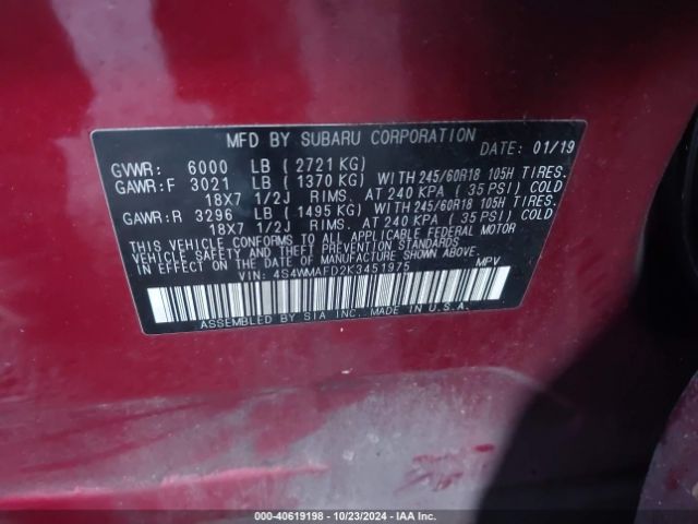 Photo 8 VIN: 4S4WMAFD2K3451975 - SUBARU ASCENT 