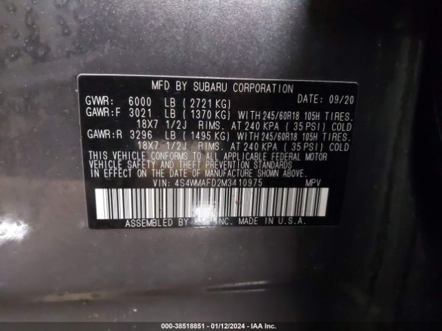 Photo 8 VIN: 4S4WMAFD2M3410975 - SUBARU ASCENT 