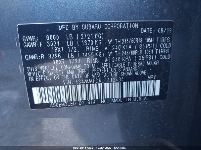 Photo 8 VIN: 4S4WMAFD6L3412436 - SUBARU ASCENT 