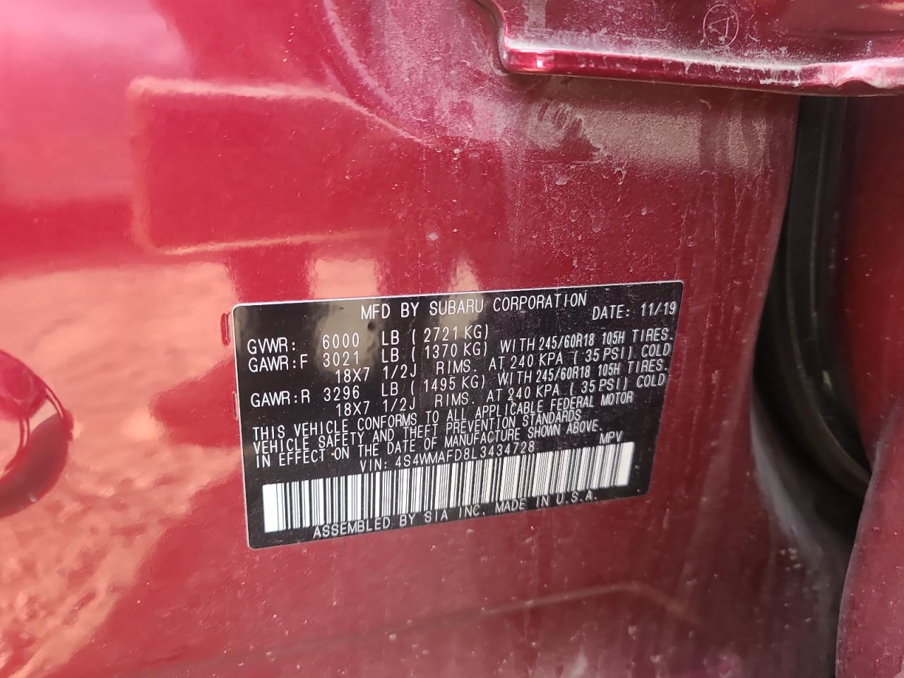 Photo 13 VIN: 4S4WMAFD8L3434728 - SUBARU ASCENT 