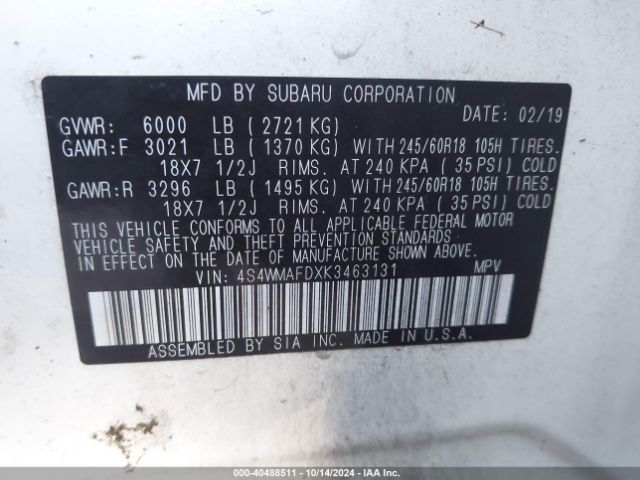 Photo 8 VIN: 4S4WMAFDXK3463131 - SUBARU ASCENT 