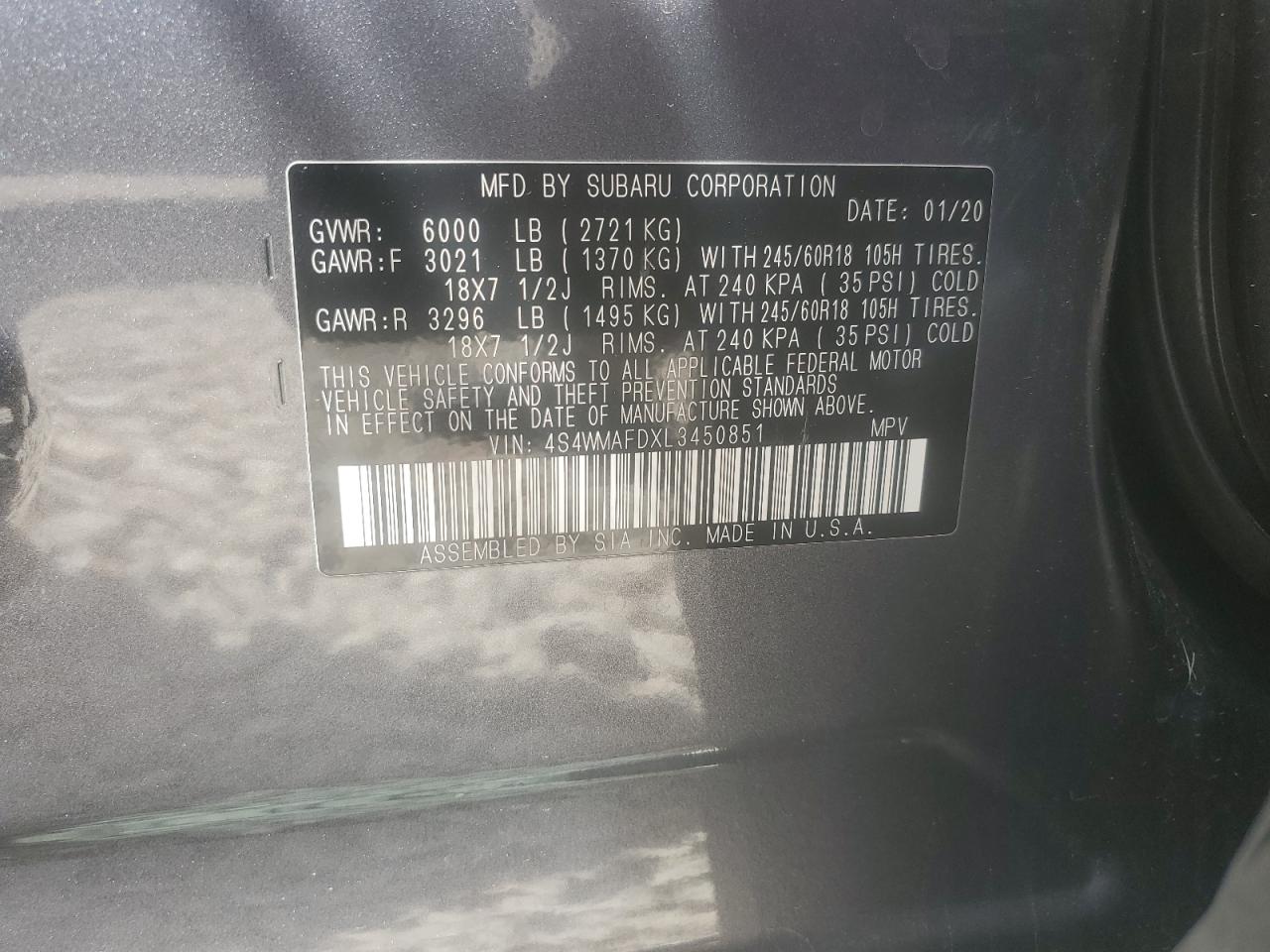 Photo 12 VIN: 4S4WMAFDXL3450851 - SUBARU ASCENT 