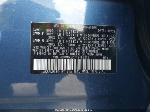 Photo 8 VIN: 4S4WMAGD7N3462232 - SUBARU ASCENT 