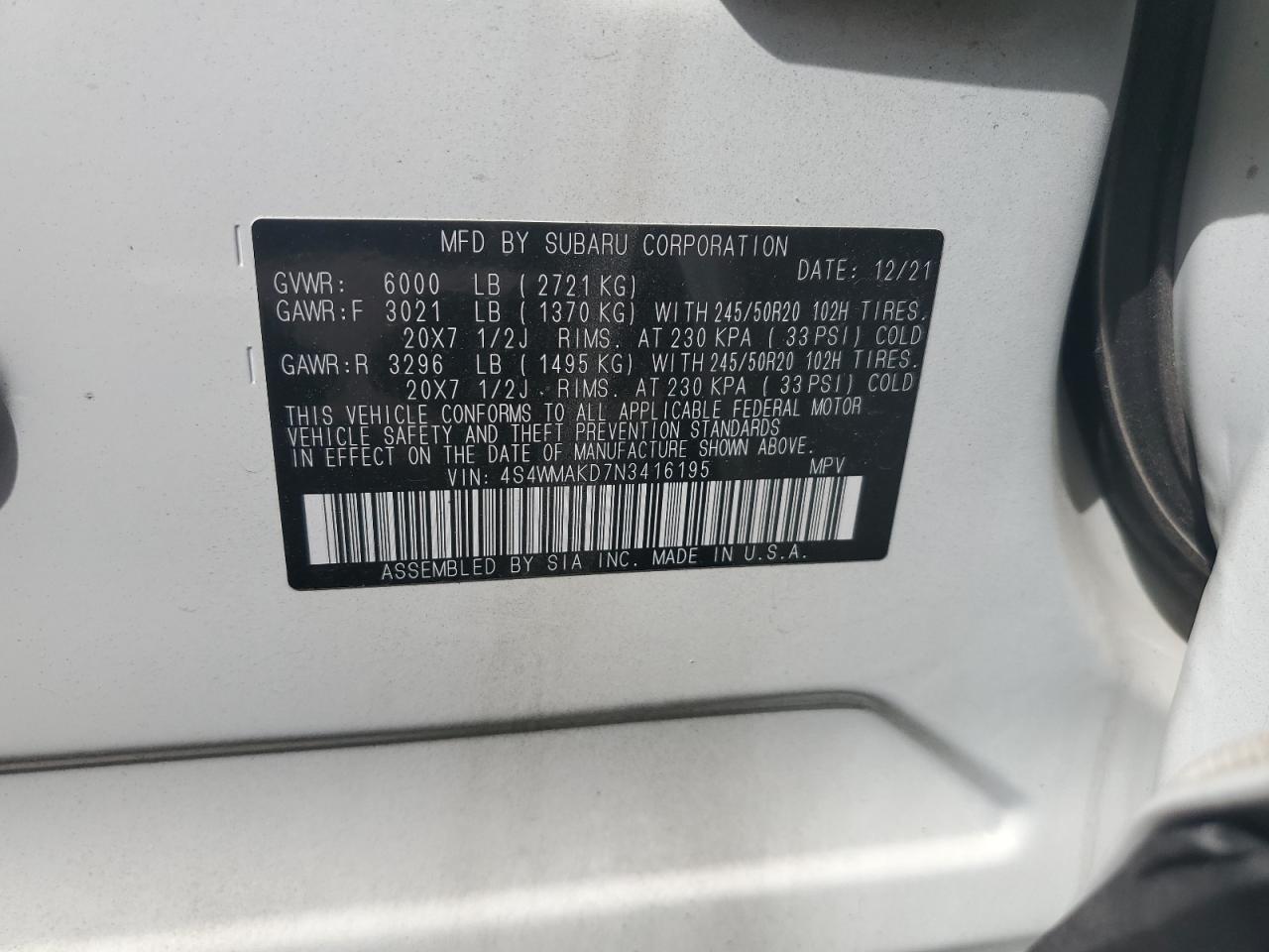 Photo 13 VIN: 4S4WMAKD7N3416195 - SUBARU ASCENT 