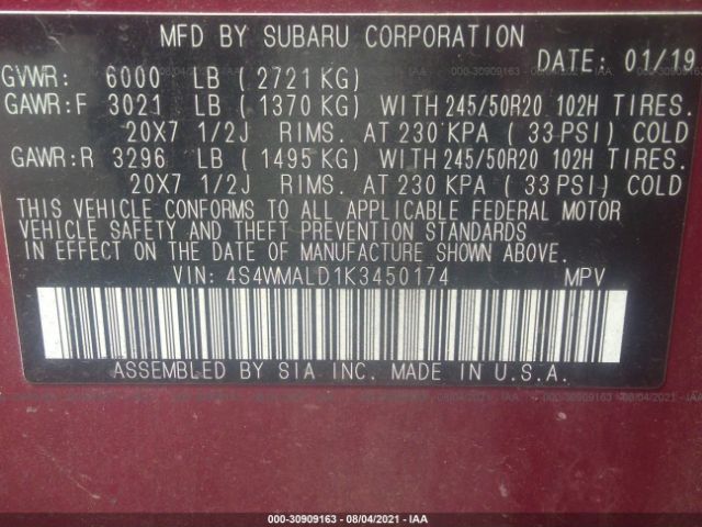 Photo 8 VIN: 4S4WMALD1K3450174 - SUBARU ASCENT 