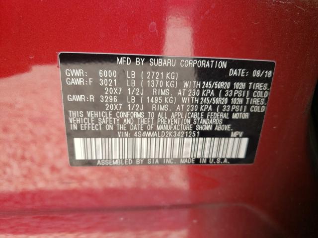 Photo 9 VIN: 4S4WMALD2K3421251 - SUBARU ASCENT LIM 