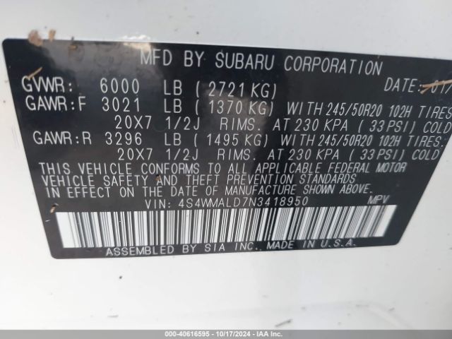 Photo 8 VIN: 4S4WMALD7N3418950 - SUBARU ASCENT 