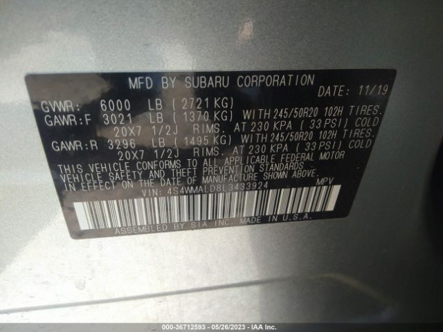 Photo 8 VIN: 4S4WMALD8L3433924 - SUBARU ASCENT 