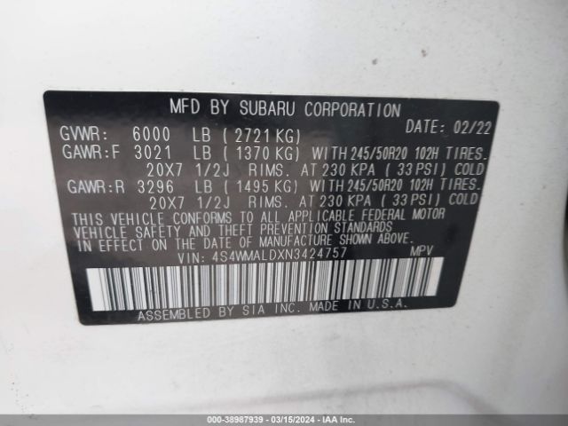 Photo 8 VIN: 4S4WMALDXN3424757 - SUBARU ASCENT 