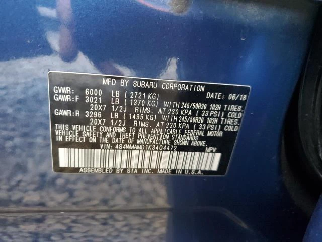 Photo 12 VIN: 4S4WMAMD1K3404472 - SUBARU ASCENT LIM 