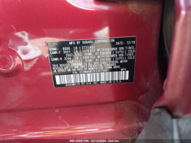 Photo 8 VIN: 4S4WMAMD2K3447508 - SUBARU ASCENT 