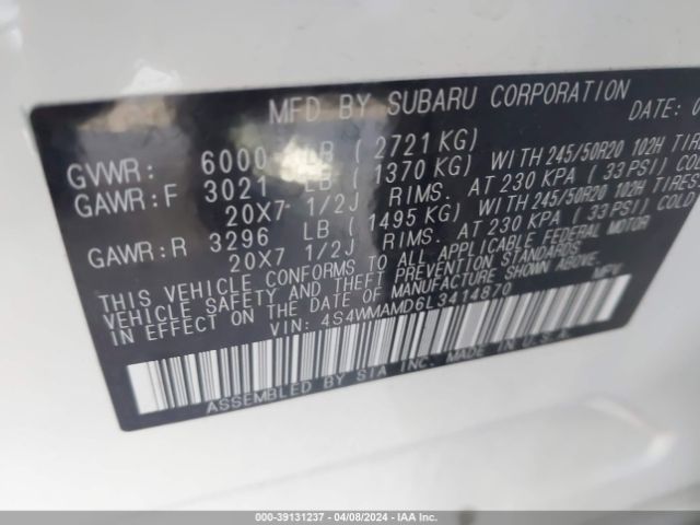 Photo 8 VIN: 4S4WMAMD6L3414870 - SUBARU ASCENT 