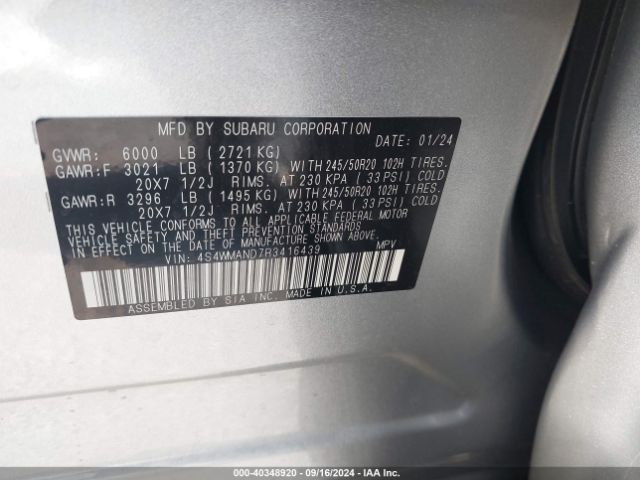 Photo 8 VIN: 4S4WMAND7R3416439 - SUBARU ASCENT 