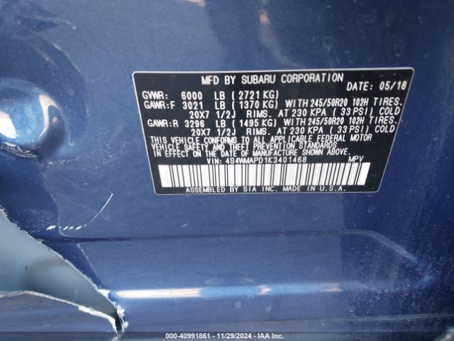 Photo 8 VIN: 4S4WMAPD1K3401468 - SUBARU ASCENT 