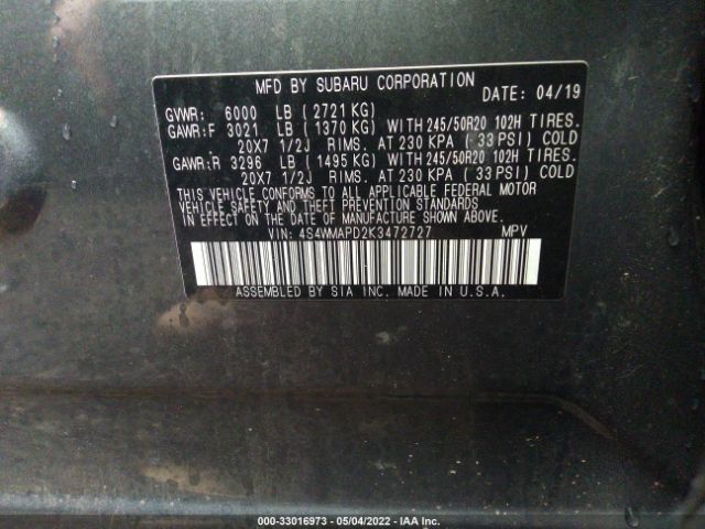 Photo 8 VIN: 4S4WMAPD2K3472727 - SUBARU ASCENT 