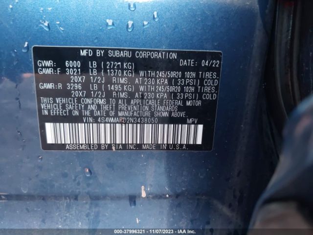 Photo 8 VIN: 4S4WMAPD2N3438050 - SUBARU ASCENT 