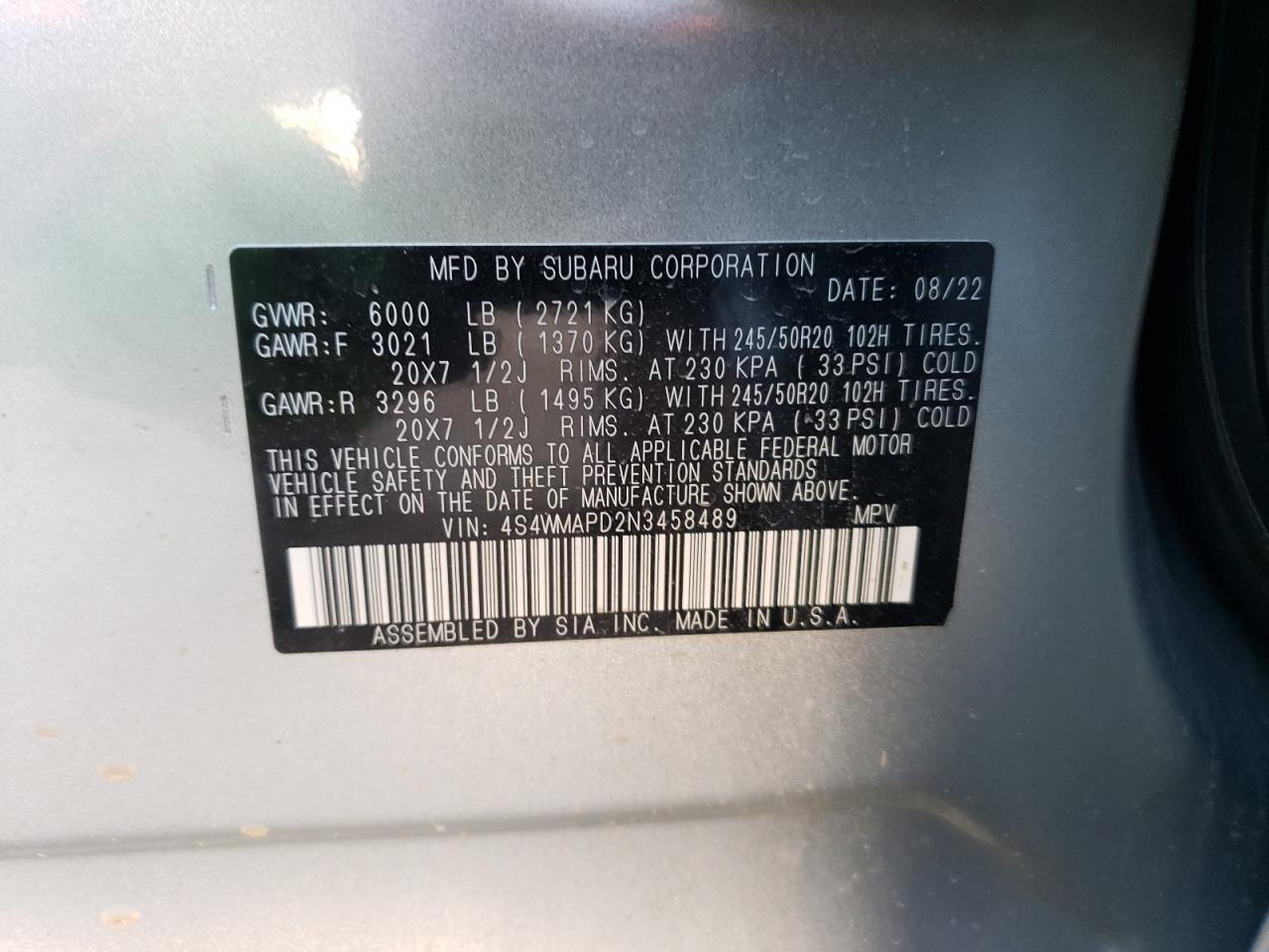 Photo 12 VIN: 4S4WMAPD2N3458489 - SUBARU ASCENT 