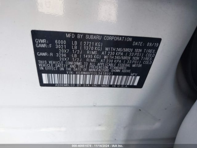 Photo 8 VIN: 4S4WMAPD3L3418001 - SUBARU ASCENT 