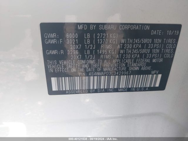 Photo 8 VIN: 4S4WMAPD3L3429967 - SUBARU ASCENT 