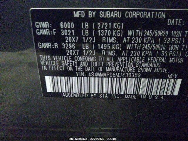 Photo 8 VIN: 4S4WMAPD5M3430359 - SUBARU ASCENT 