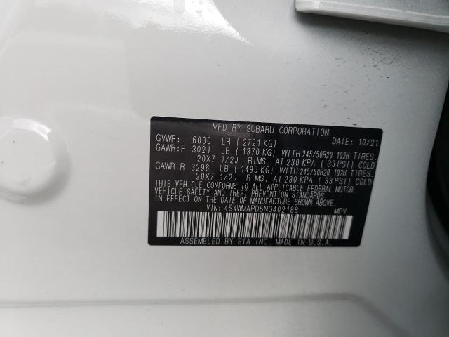 Photo 9 VIN: 4S4WMAPD5N3402188 - SUBARU ASCENT LIM 