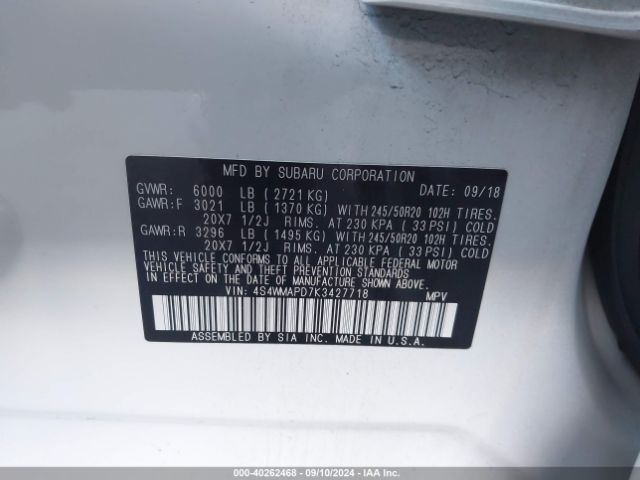 Photo 8 VIN: 4S4WMAPD7K3427718 - SUBARU ASCENT 