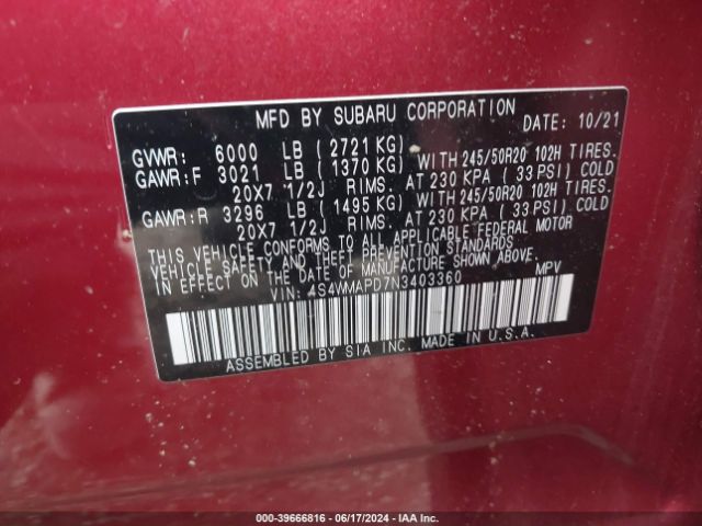 Photo 8 VIN: 4S4WMAPD7N3403360 - SUBARU ASCENT 