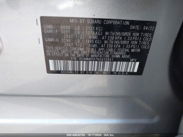 Photo 8 VIN: 4S4WMAPD7N3433541 - SUBARU ASCENT 