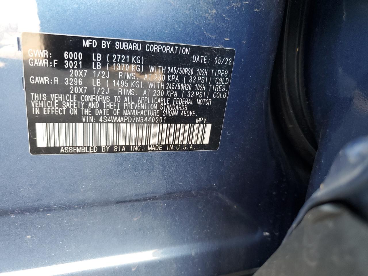 Photo 12 VIN: 4S4WMAPD7N3440201 - SUBARU ASCENT 