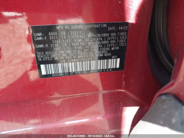 Photo 8 VIN: 4S4WMAPD8N3438232 - SUBARU ASCENT 