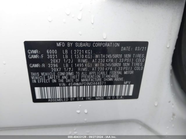 Photo 8 VIN: 4S4WMAPD9M3444071 - SUBARU ASCENT 