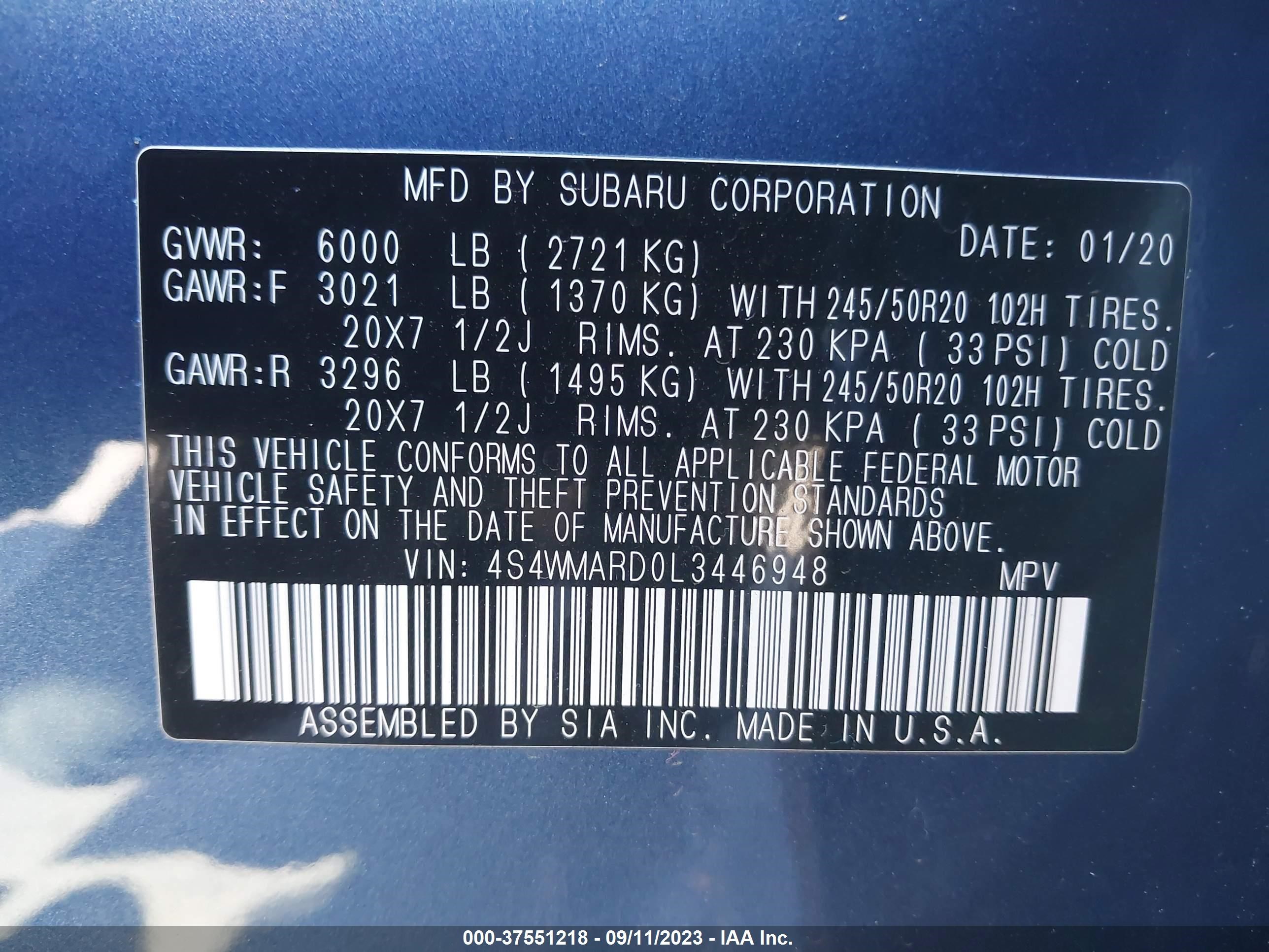 Photo 8 VIN: 4S4WMARD0L3446948 - SUBARU ASCENT 