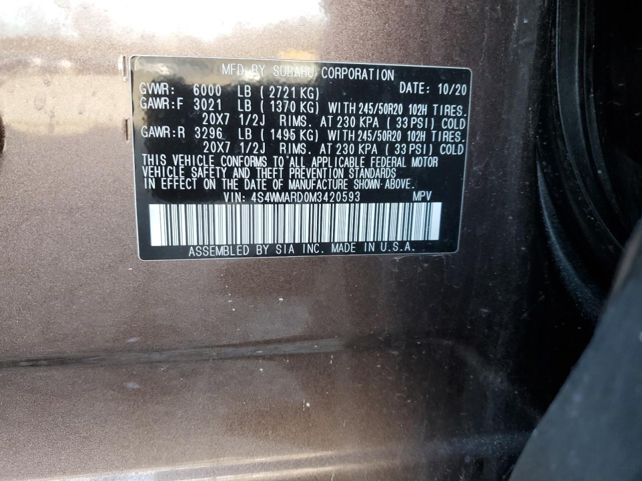 Photo 12 VIN: 4S4WMARD0M3420593 - SUBARU ASCENT 