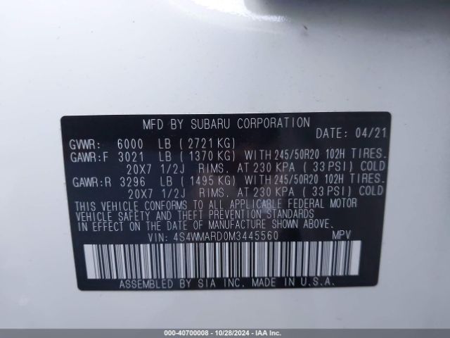 Photo 8 VIN: 4S4WMARD0M3445560 - SUBARU ASCENT 