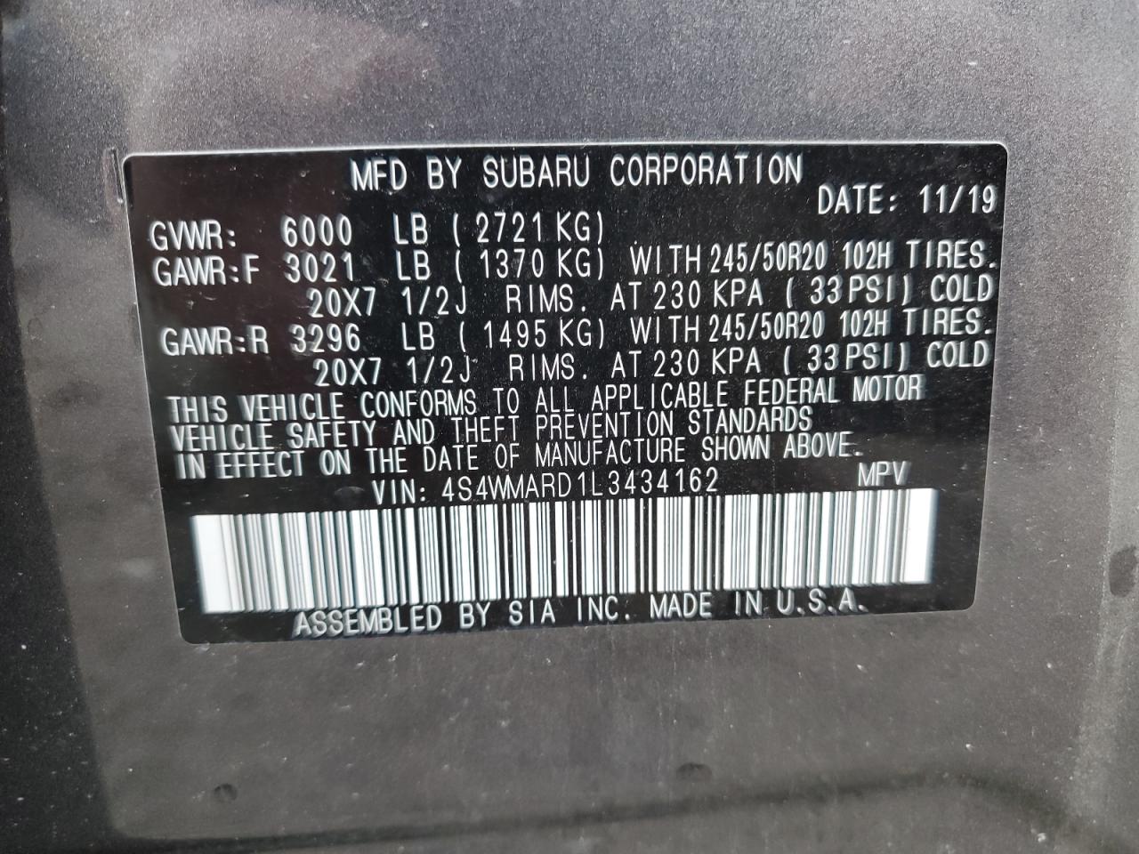 Photo 11 VIN: 4S4WMARD1L3434162 - SUBARU ASCENT 