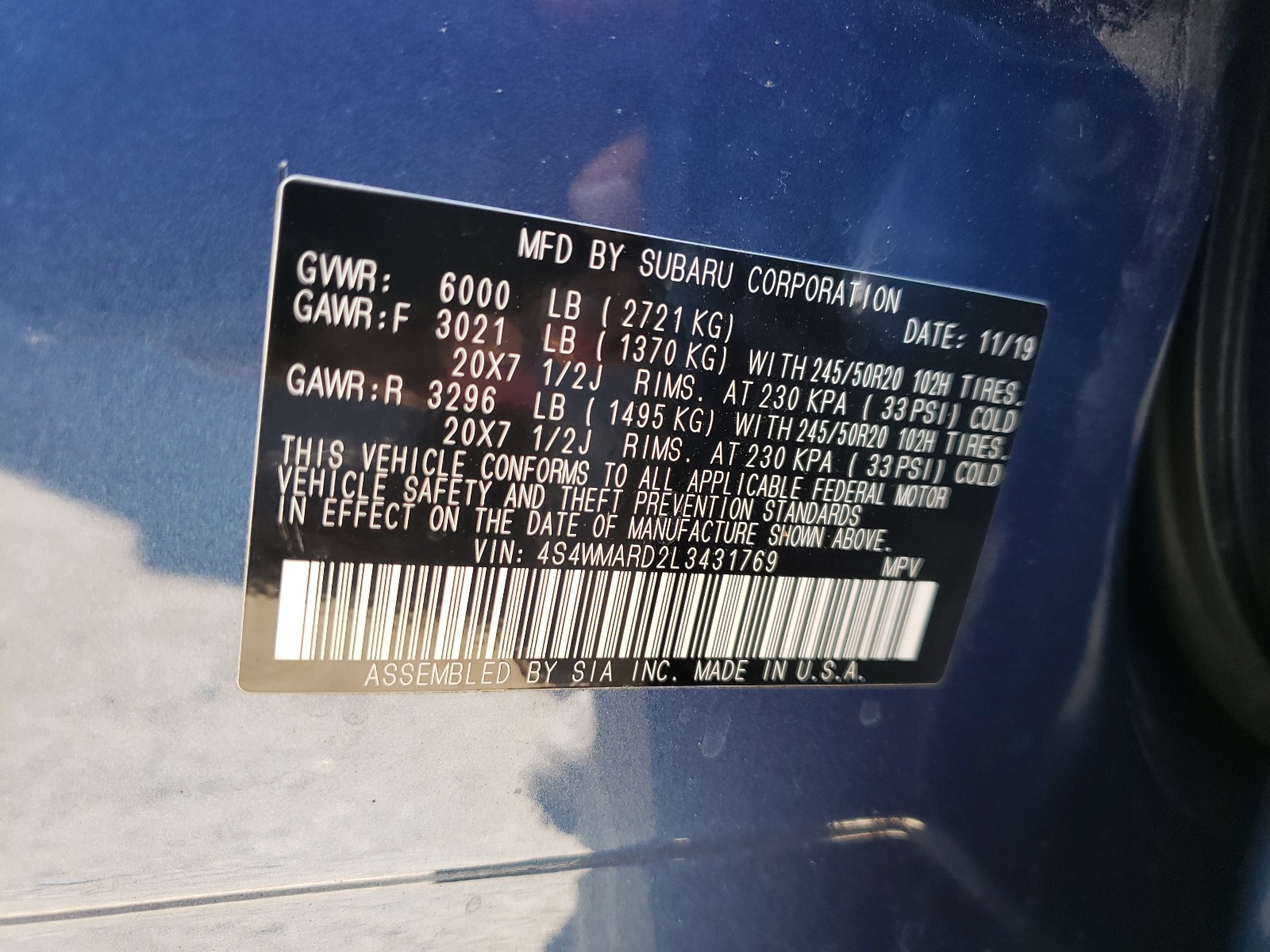 Photo 9 VIN: 4S4WMARD2L3431769 - SUBARU ASCENT TOU 