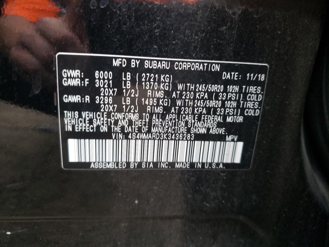 Photo 13 VIN: 4S4WMARD3K3436283 - SUBARU ASCENT 