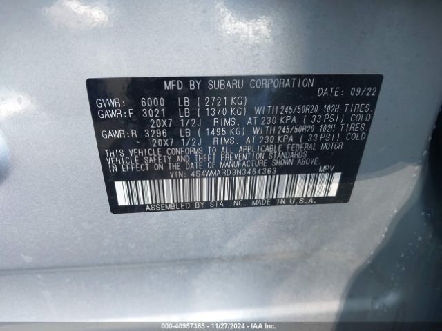 Photo 8 VIN: 4S4WMARD3N3464363 - SUBARU ASCENT 