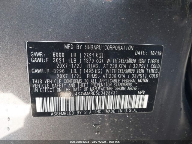 Photo 8 VIN: 4S4WMARD5L3428431 - SUBARU ASCENT 