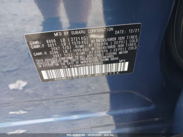 Photo 8 VIN: 4S4WMARD7N3416641 - SUBARU ASCENT 