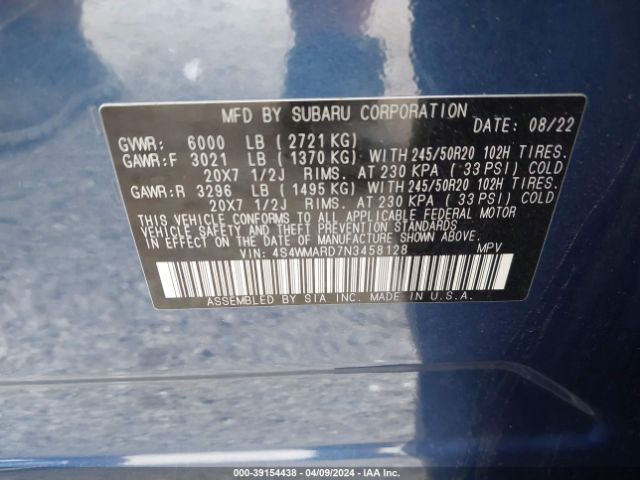 Photo 8 VIN: 4S4WMARD7N3458128 - SUBARU ASCENT 