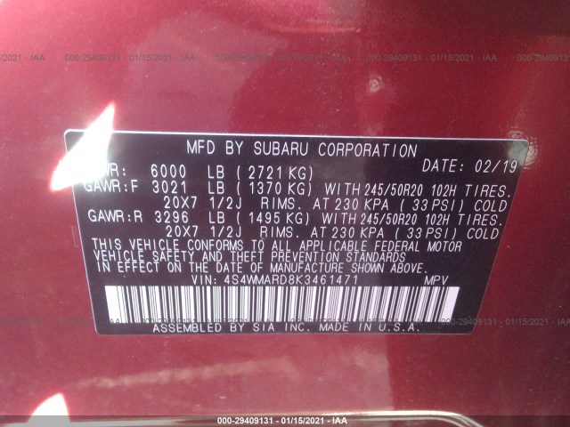 Photo 8 VIN: 4S4WMARD8K3461471 - SUBARU ASCENT 