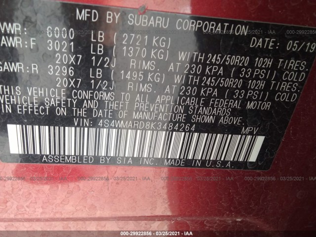 Photo 8 VIN: 4S4WMARD8K3484264 - SUBARU ASCENT 