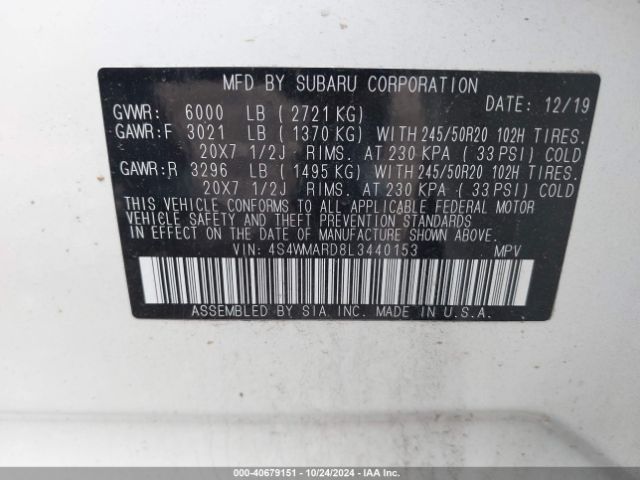 Photo 8 VIN: 4S4WMARD8L3440153 - SUBARU ASCENT 