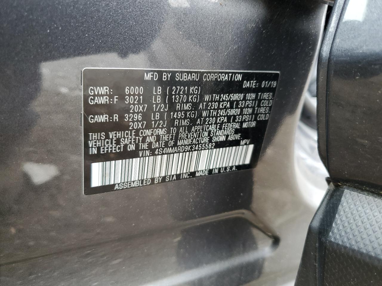 Photo 12 VIN: 4S4WMARD9K3455582 - SUBARU ASCENT 