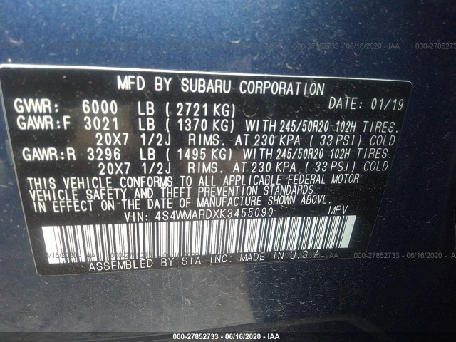 Photo 8 VIN: 4S4WMARDXK3455090 - SUBARU ASCENT 