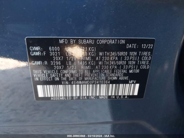 Photo 8 VIN: 4S4WMAWD0P3410364 - SUBARU ASCENT 