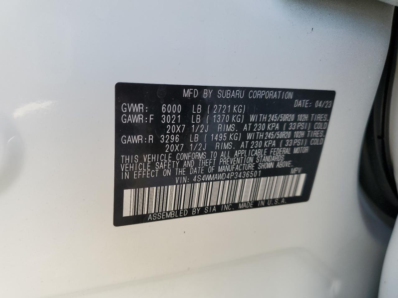 Photo 13 VIN: 4S4WMAWD4P3436501 - SUBARU ASCENT 